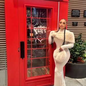 Elegant Nude Long Sleeve Maxi Dress